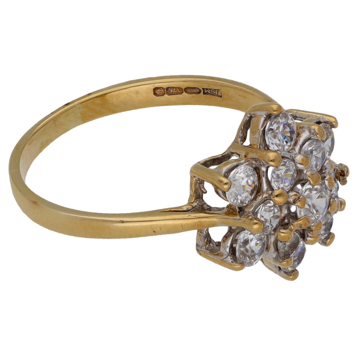9ct Gold Cubic Zirconia Cluster Ring Size O