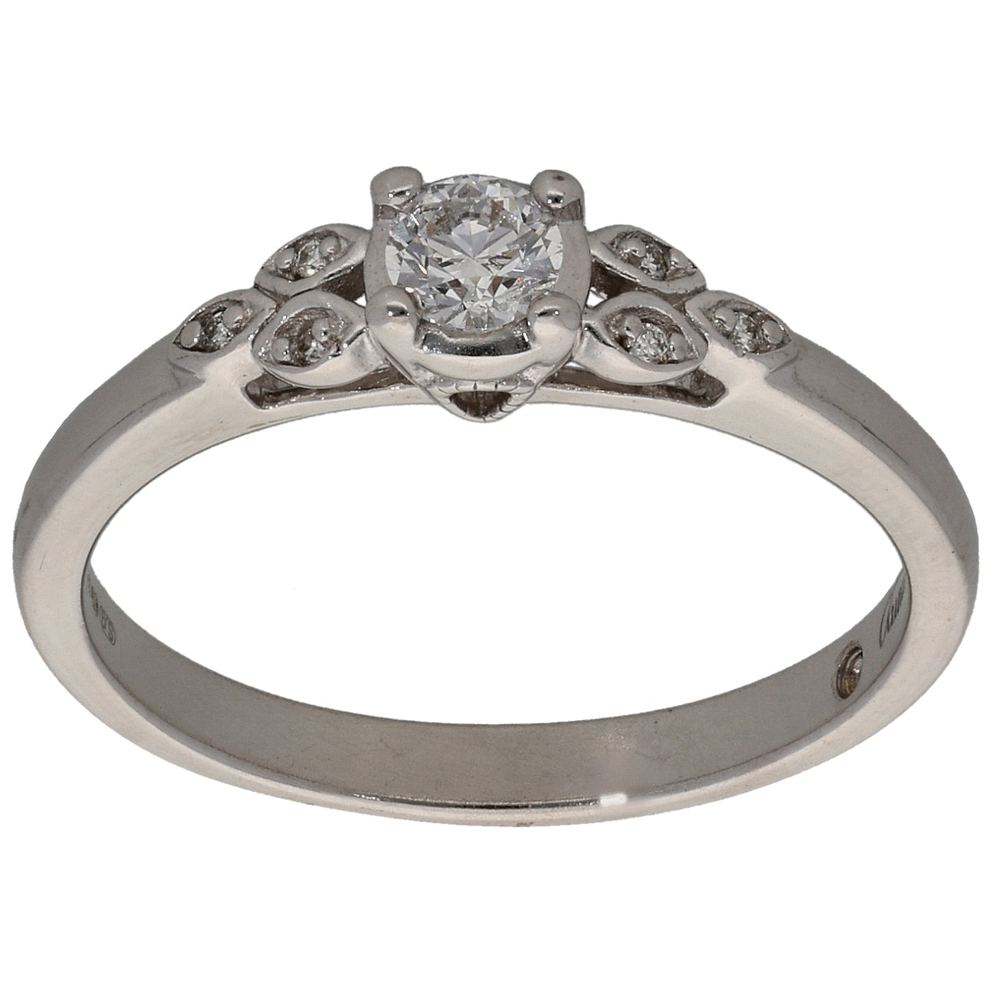 9ct White Gold 0.01ct Diamond Solitaire Ring With Accent Stones Size N