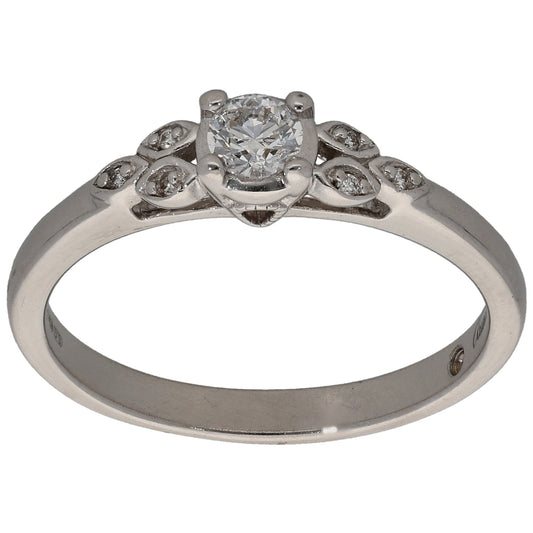 9ct White Gold 0.01ct Diamond Solitaire Ring With Accent Stones Size N