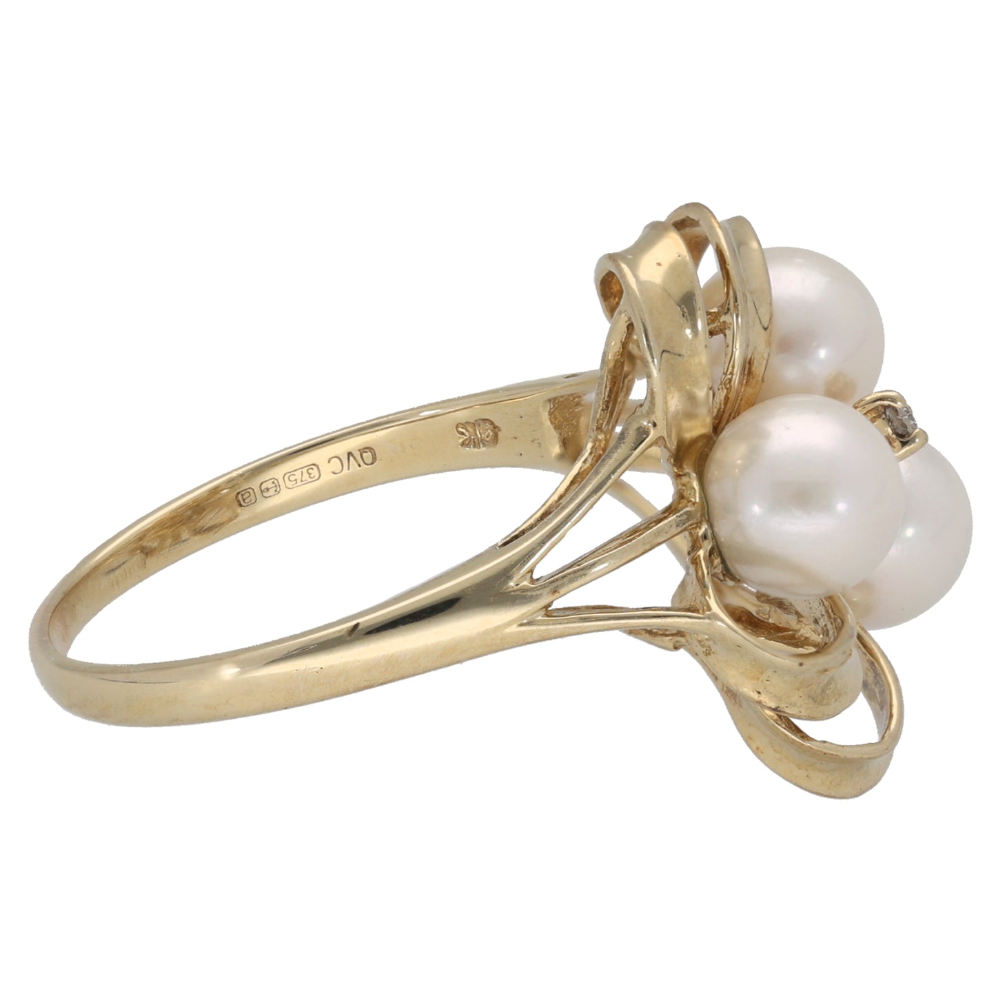 9ct Gold Cultured Pearl & 0.005ct Diamond Dress/Cocktail Ring Size S