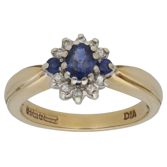 9ct Gold Sapphire & Diamond 0.10ct Cluster Ring Size M