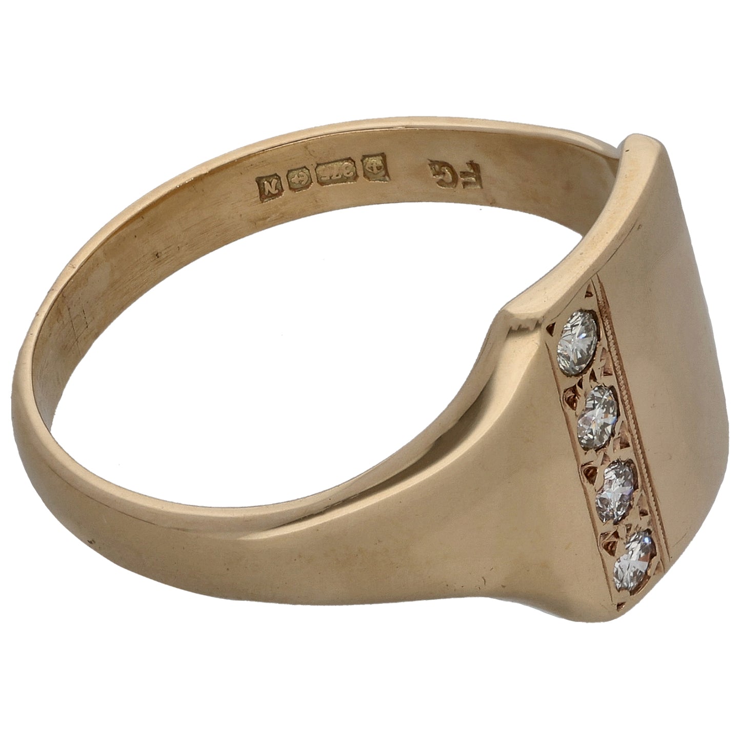 9ct Gold 0.16ct Diamond Plain Signet Ring Size W