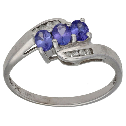 9ct White Gold 0.08ct Diamond & Tanzanite Dress/Cocktail Ring Size Q
