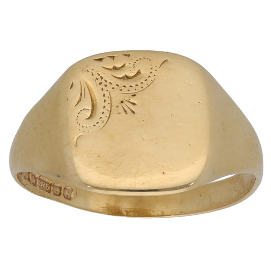 9ct Gold Patterned Signet Ring Size Q