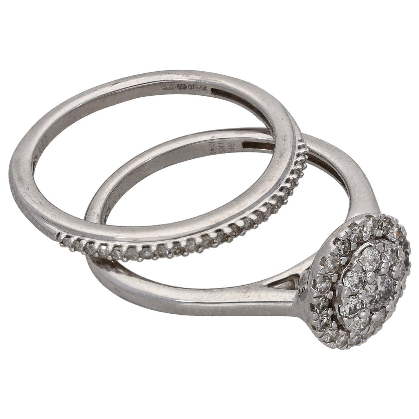 9ct White Gold 0.42ct Diamond Ring Set Size N