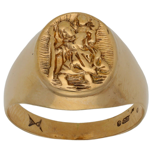 9ct Gold St Christopher Signet Ring Size P