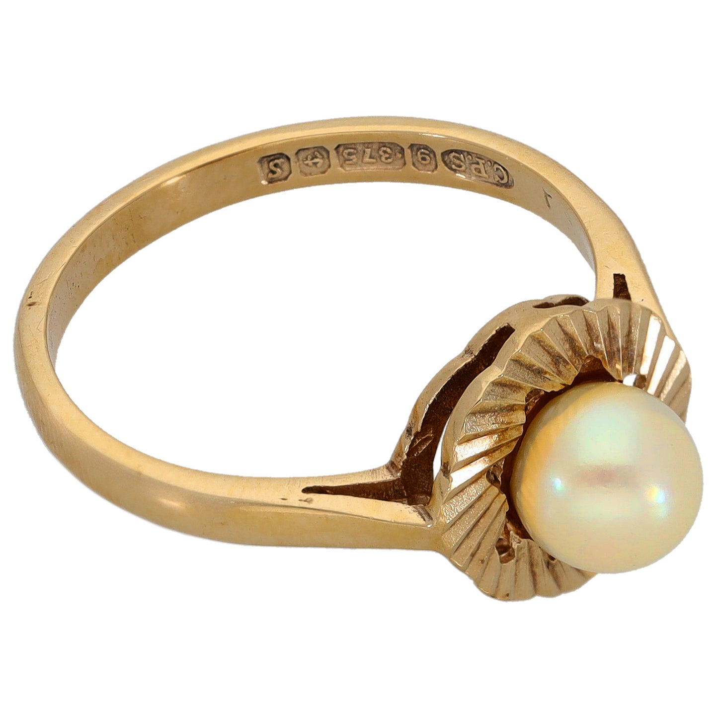 9ct Gold Cultured Pearl Single Stone Ring Size Q
