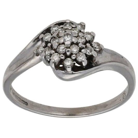 9ct White Gold 0.25ct Diamond Cluster Ring Size N