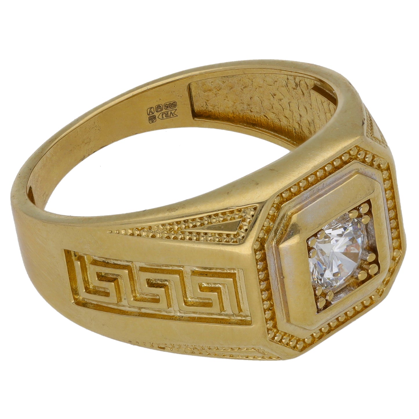 14ct Gold Cubic Zirconia Patterned Signet Ring Size V