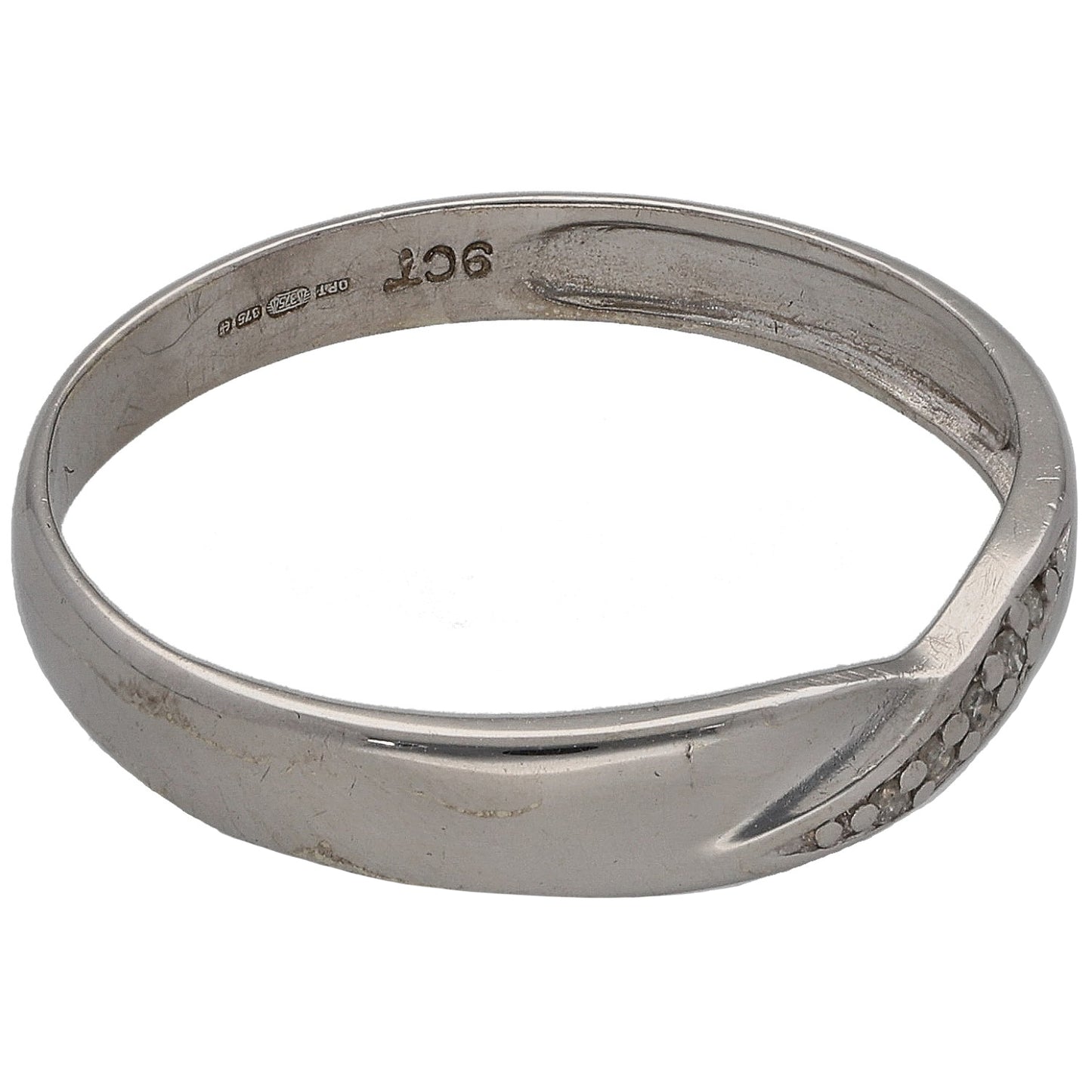 9ct White Gold 0.025ct Diamond Alternative Ring Size P