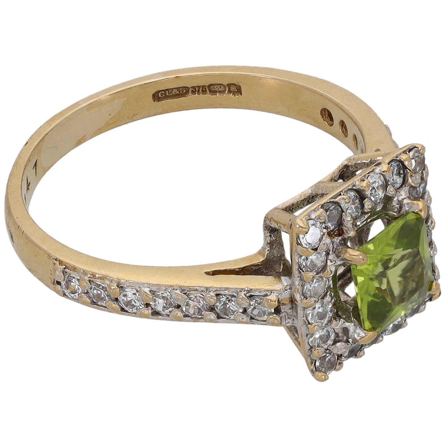 9ct Gold Peridot & Cubic Zirconia Dress/Cocktail Ring Size M