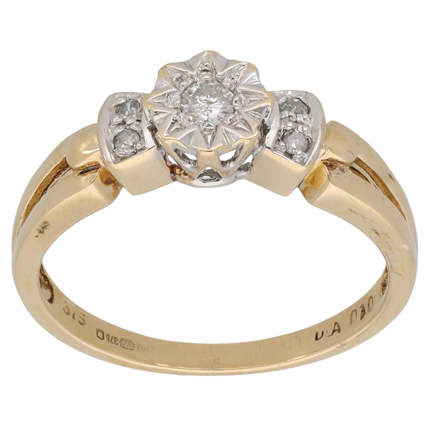 9ct Gold 0.10ct Diamond Trilogy Ring Size M