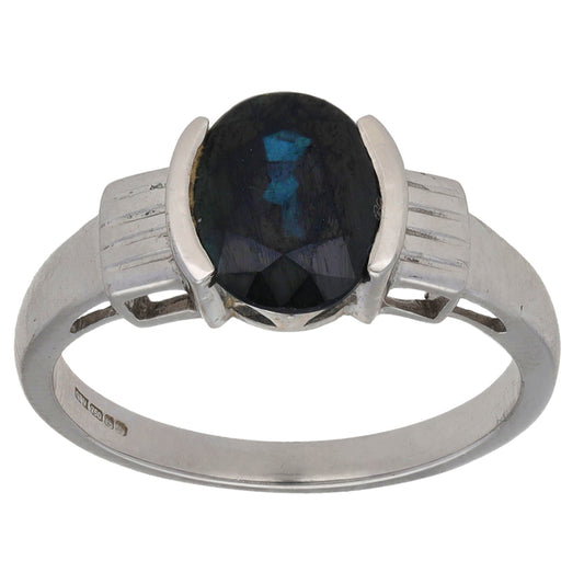 18ct White Gold Sapphire Single Stone Ring Size N