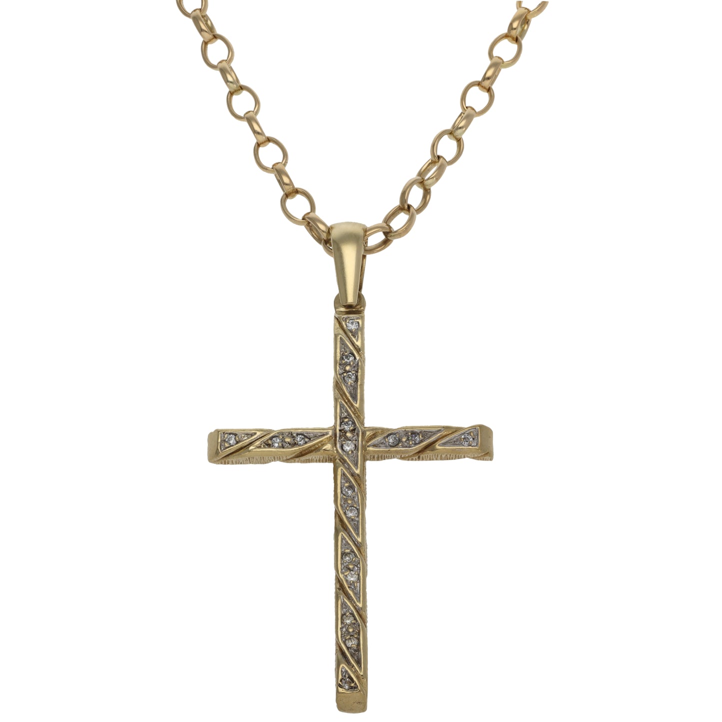 9ct Gold Cubic Zirconia Cross Pendant With Chain