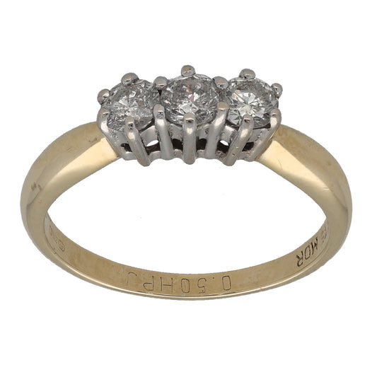 9ct Gold 0.50ct Diamond Trilogy Ring Size M