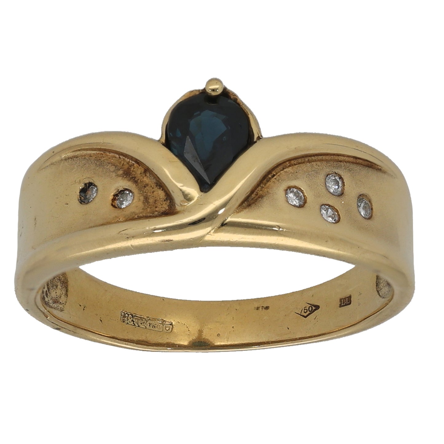 18ct Gold Sapphire & 0.05ct Diamond Dress/Cocktail Ring Size N