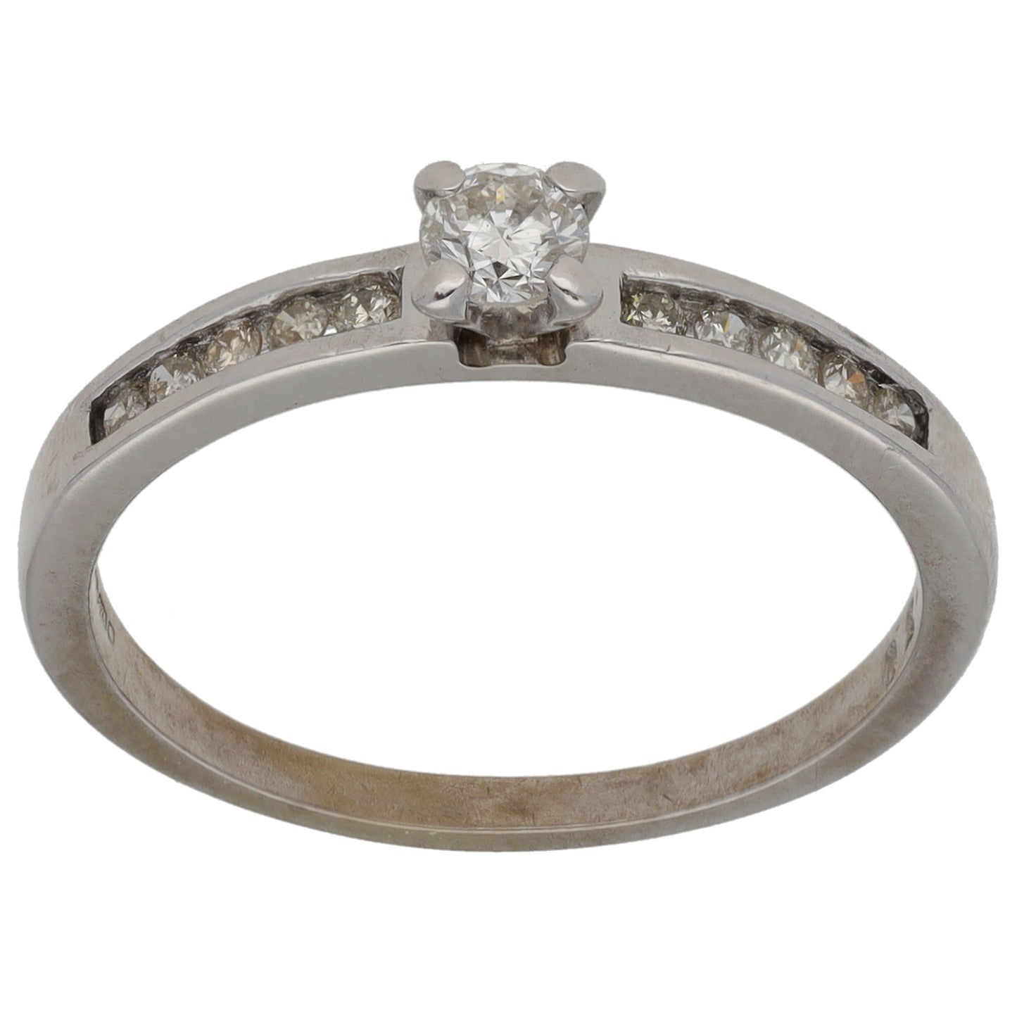 9ct White Gold 0.30ct Diamond Solitaire Ring With Accent Stones Size M