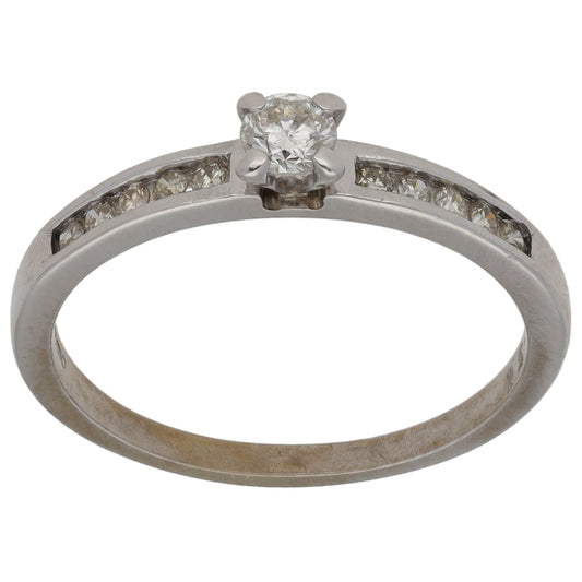 9ct White Gold 0.30ct Diamond Solitaire Ring With Accent Stones Size M