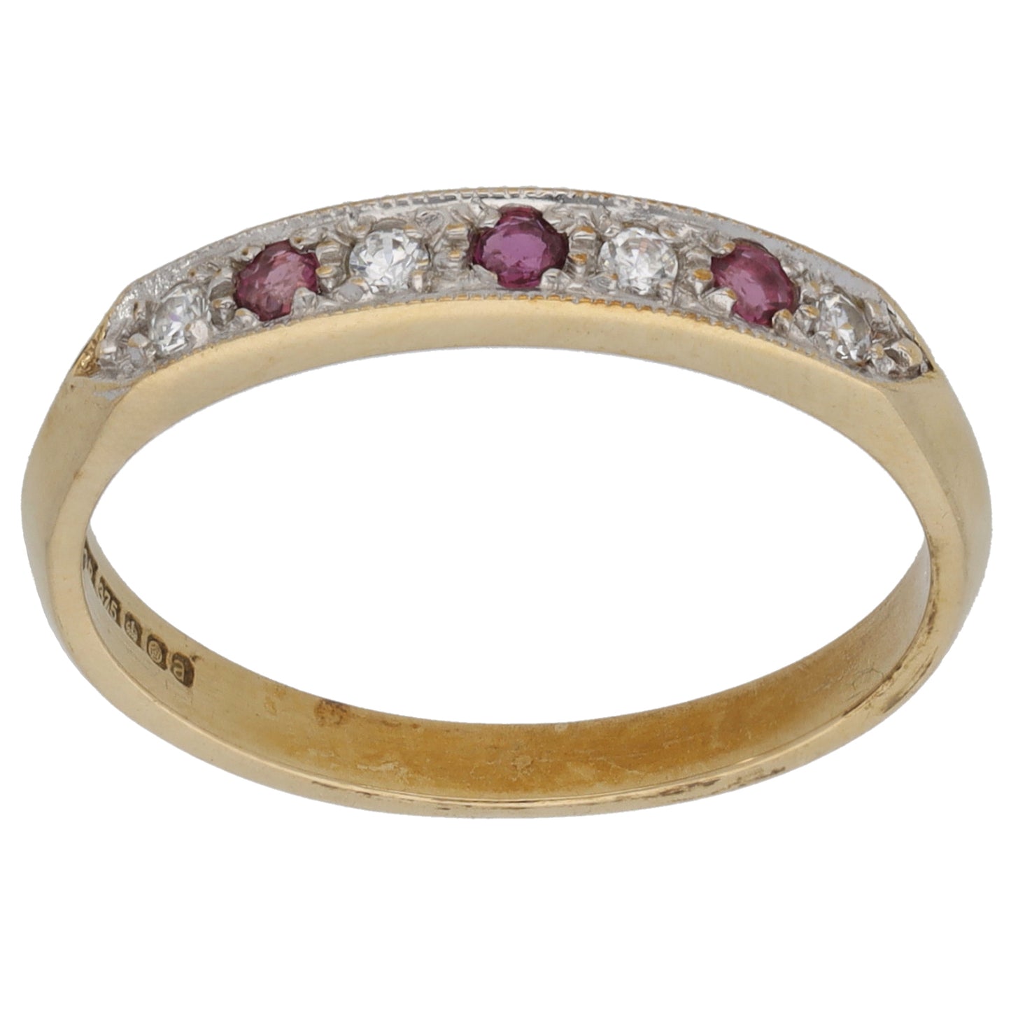 9ct Gold Ruby & Cubic Zirconia Half Eternity Ring Size R