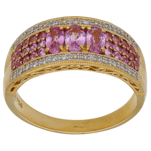 18ct Gold Sapphire & 0.15ct Diamond Dress/Cocktail Ring Size S