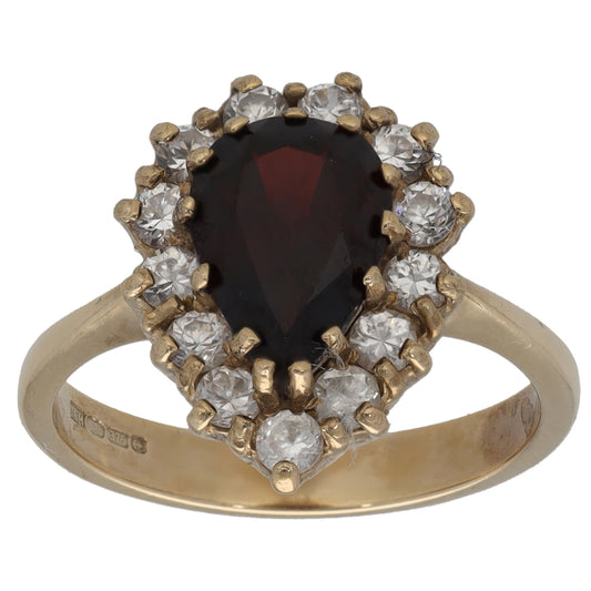 9ct Gold Garnet & Cubic Zirconia Dress/Cocktail Ring Size N