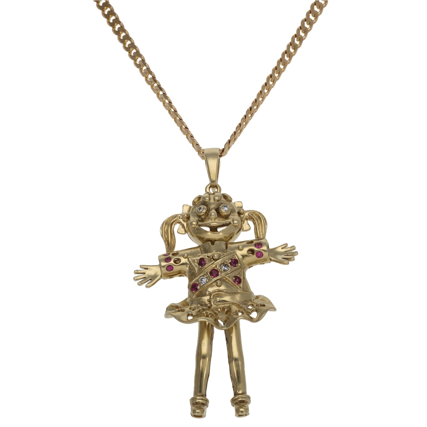 9ct Gold Man Made Ruby & Cubic Zirconia Dolly Pendant With Chain