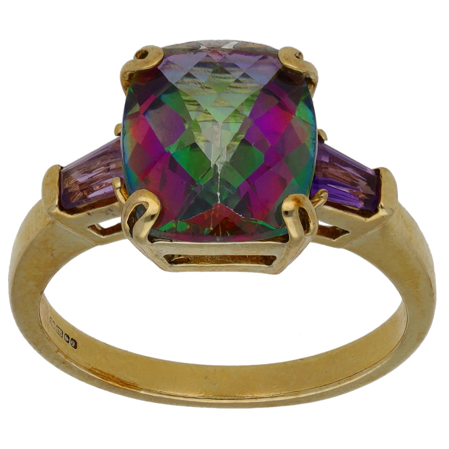 9ct Gold Coated Topaz & Amethyst Solitaire Ring Size N