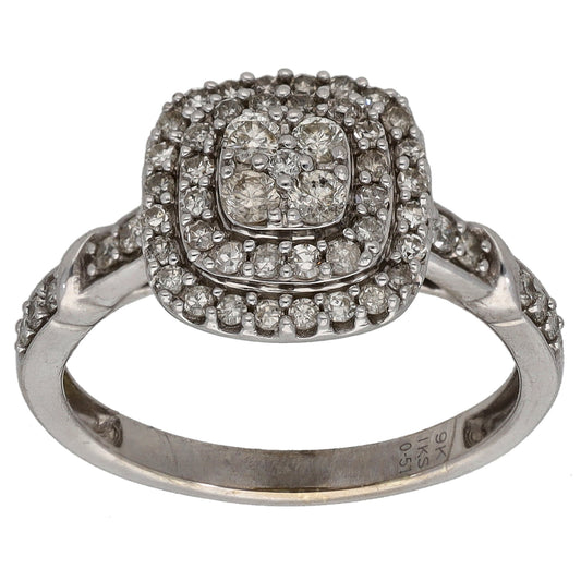 9ct White Gold 0.51ct Diamond Dress/Cocktail Ring Size L
