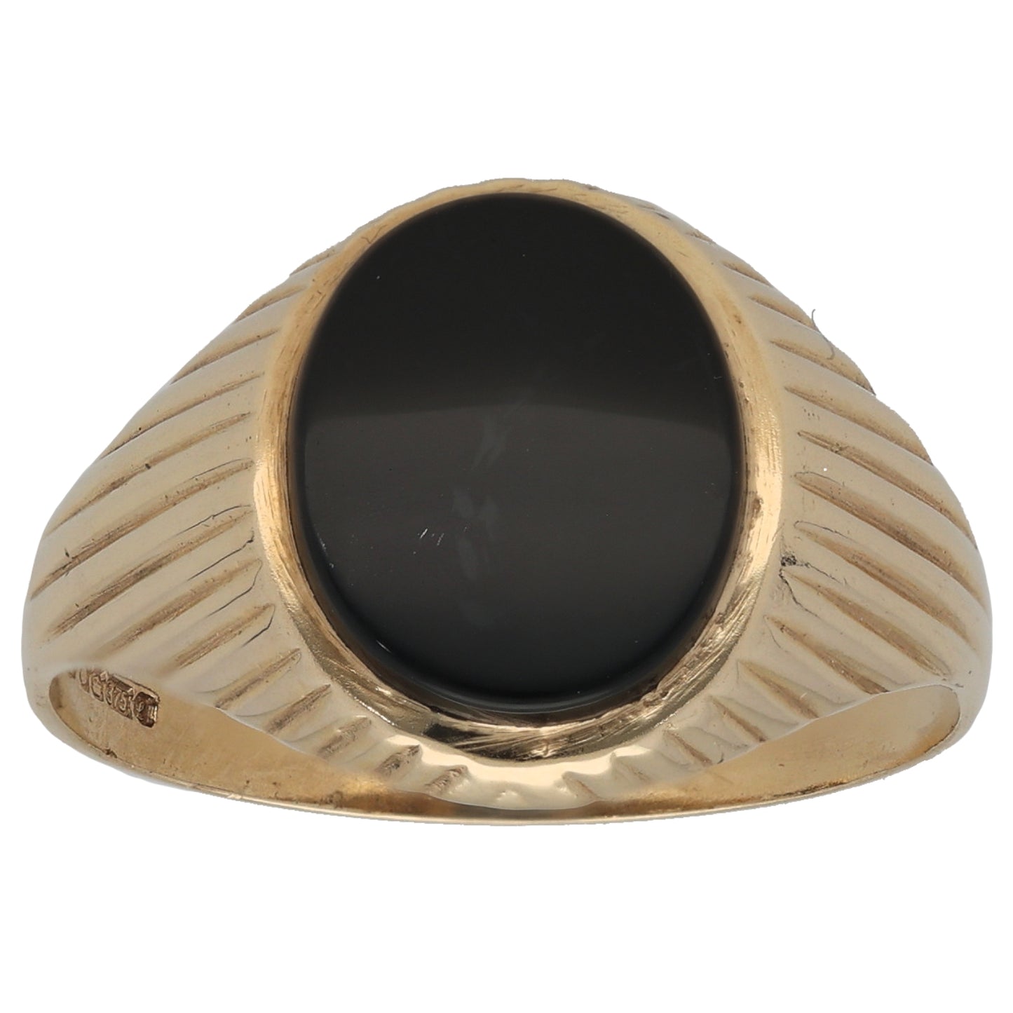 9ct Gold Onyx Patterned Signet Ring Size T
