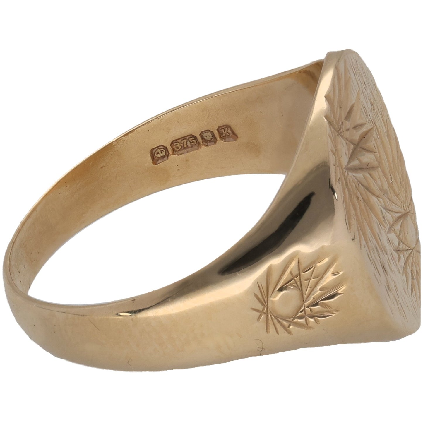 9ct Gold Patterned Signet Ring Size W