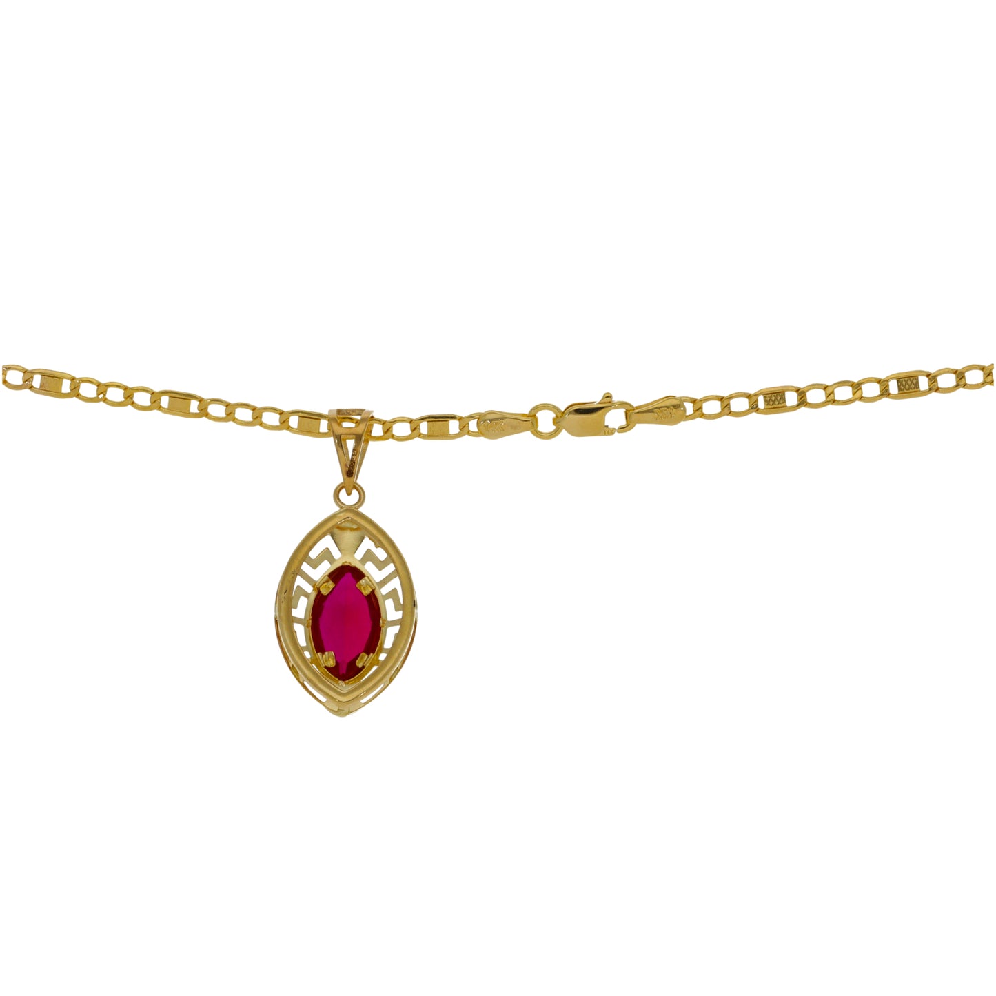 New 14ct Gold Imitation Red Stone Cocktail Penadant With Fancy Chain 18"