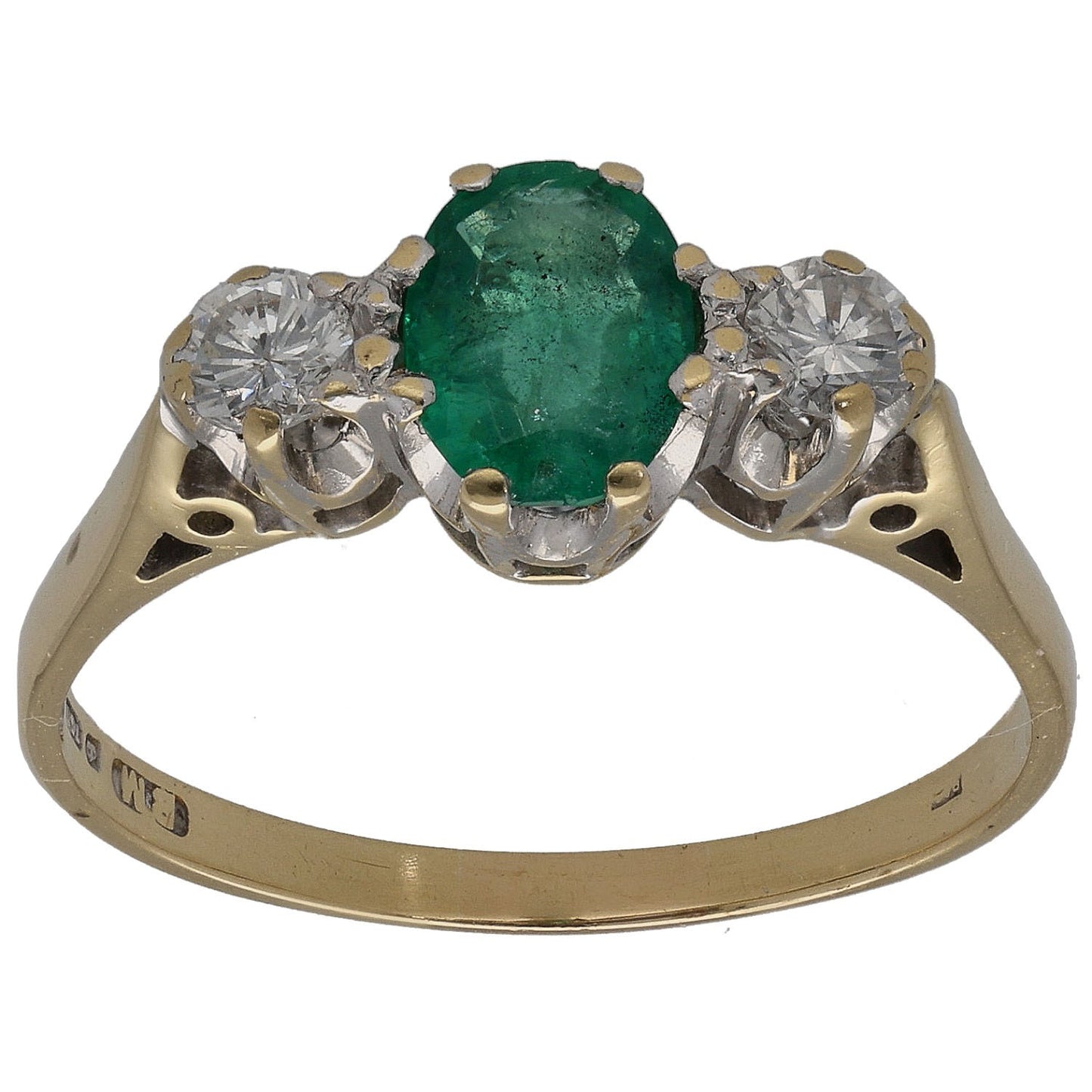18ct Gold Emerald & 0.20ct Diamond Trilogy Ring Size O