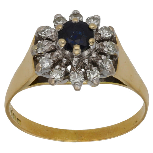 18ct Gold Sapphire & 0.12ct Diamond Dress/Cocktail Ring Size N