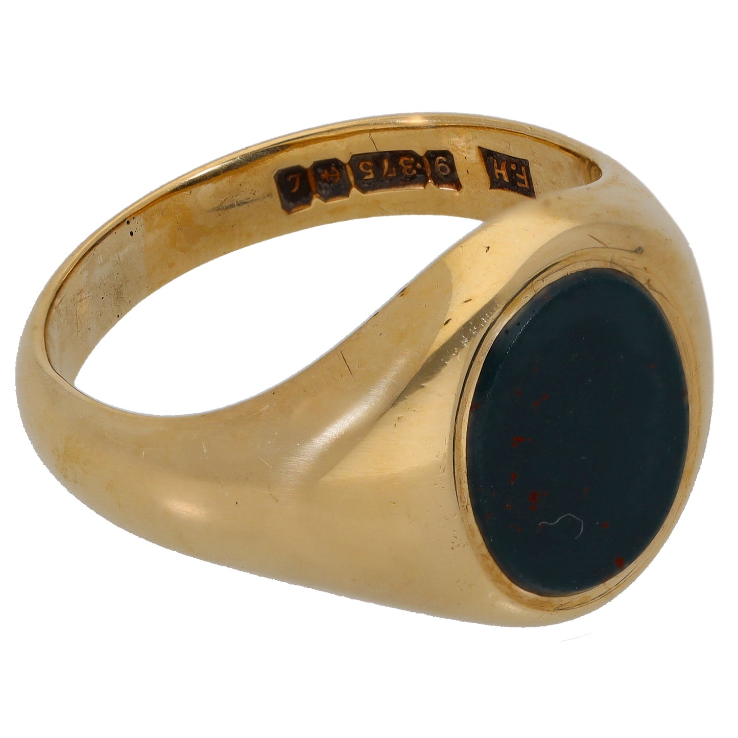 Gold signet ring with oval dark bloodstone bezel set