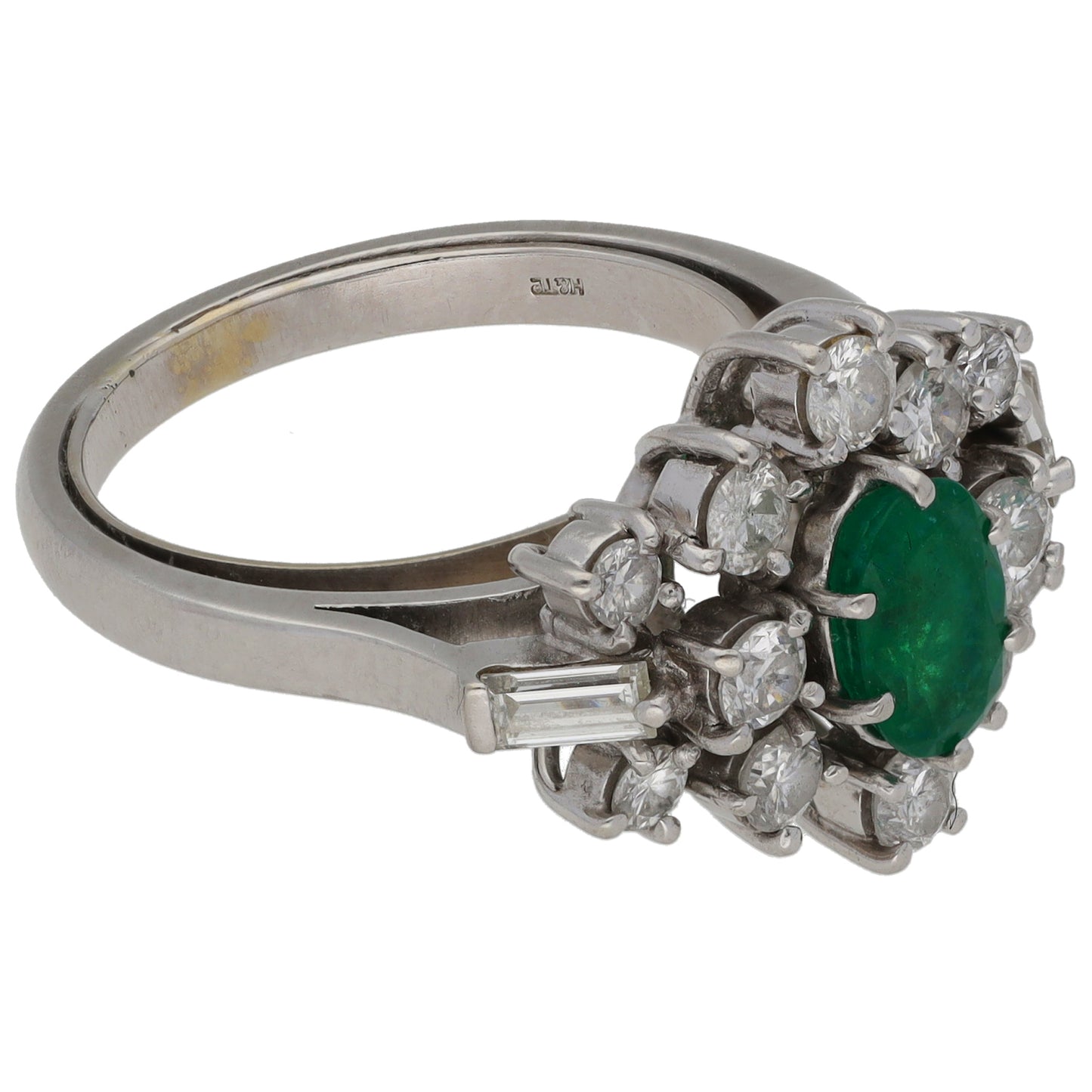 Platinum 0.96ct Diamond & Emerald Dress/Cocktail Ring Size Q