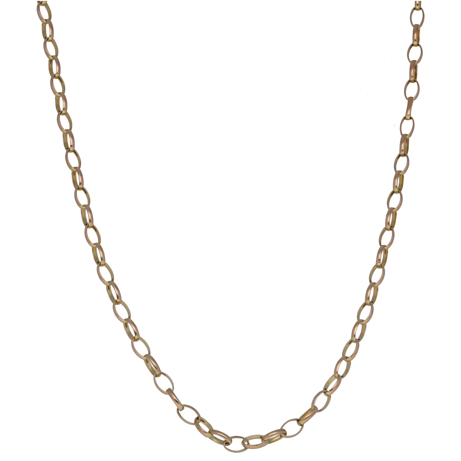 18" 9ct gold belcher chain necklace with oval links, U-shaped