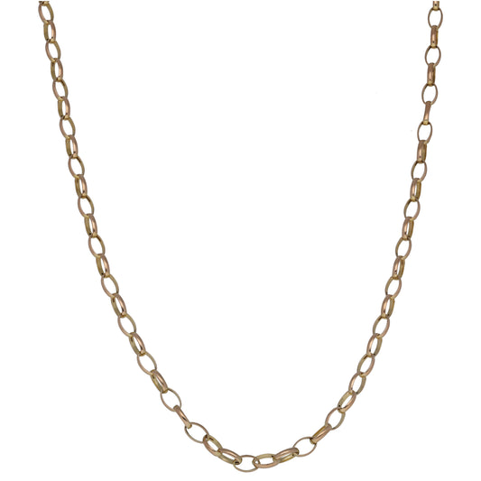 18" 9ct gold belcher chain necklace with oval links, U-shaped
