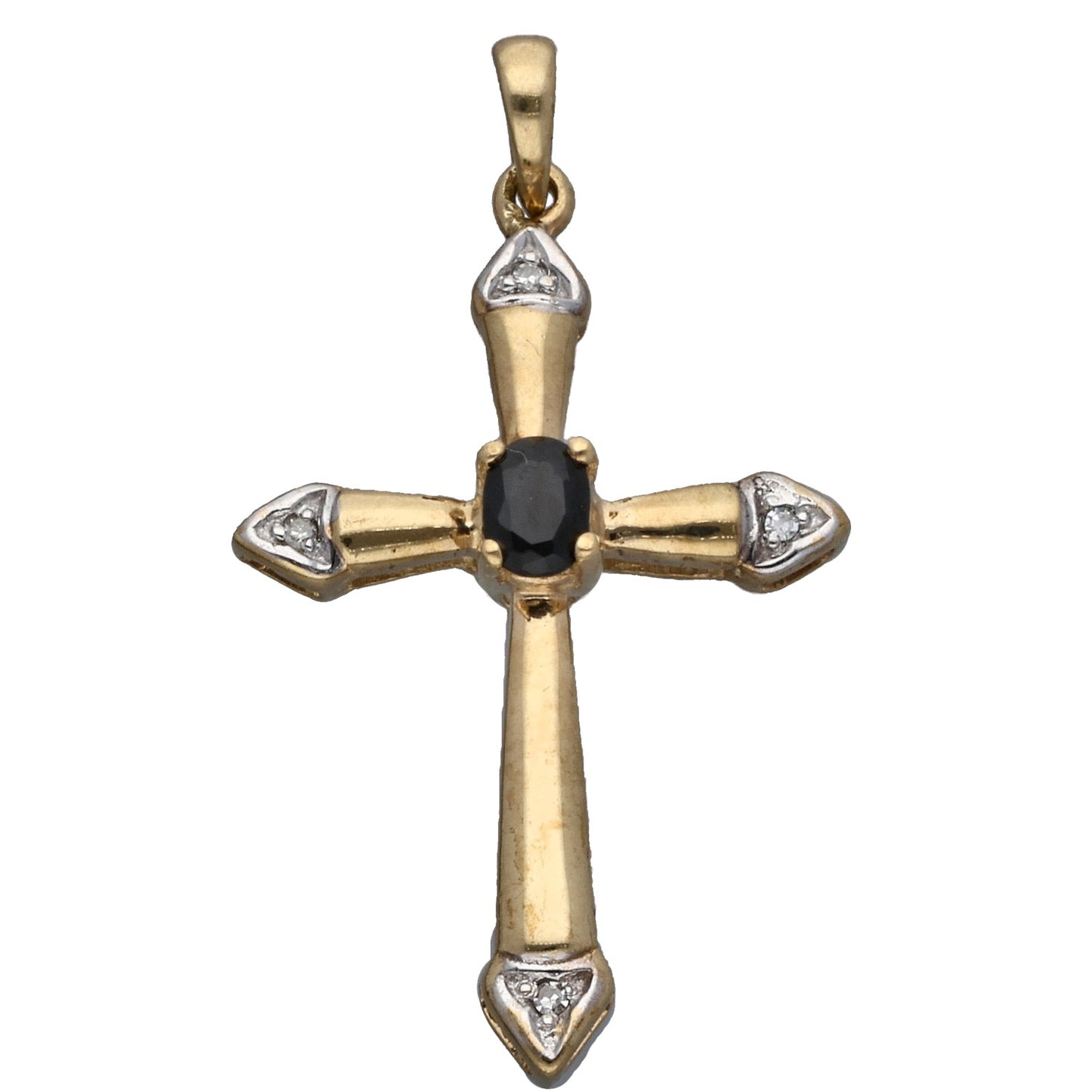 9ct Gold Sapphire & 0.02ct Diamond Cross Pendant