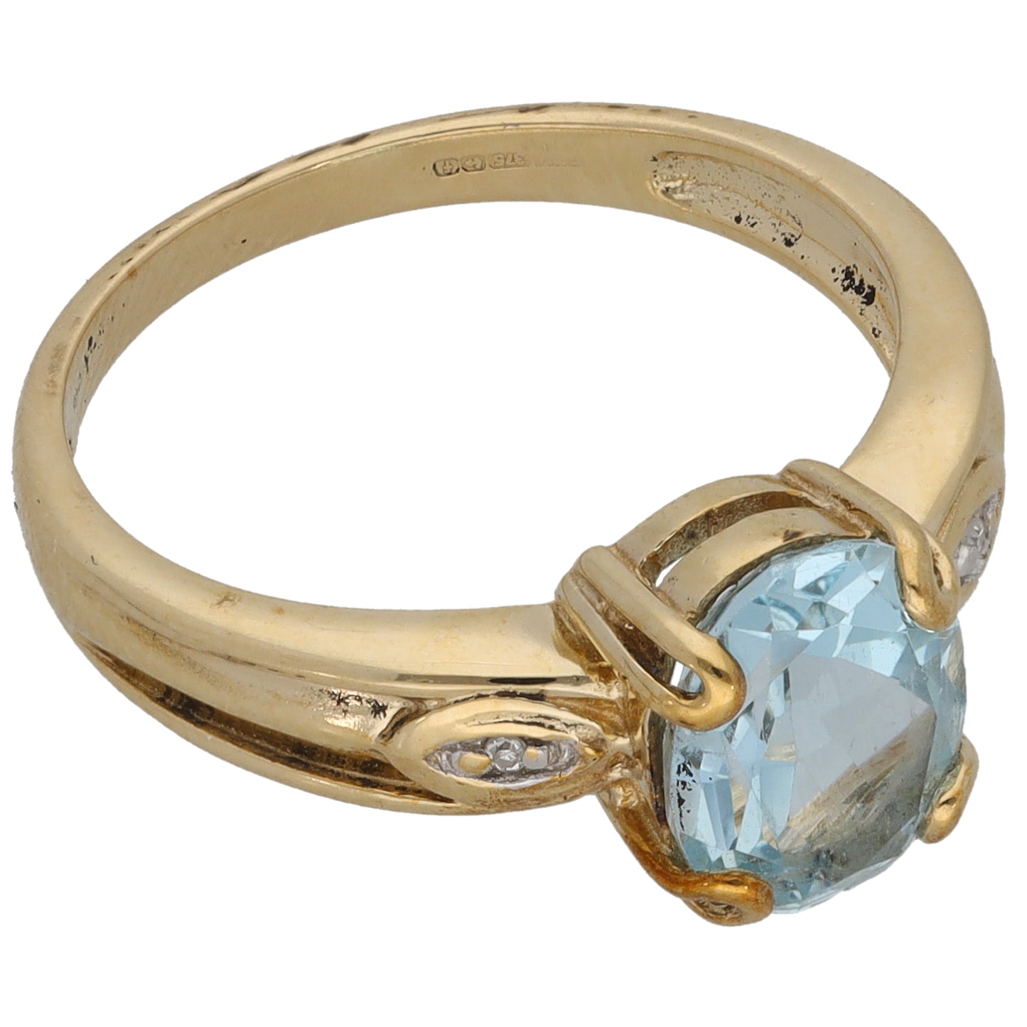 9ct Gold Topaz & Imitation Gems Single Stone Ring With Accents Size N