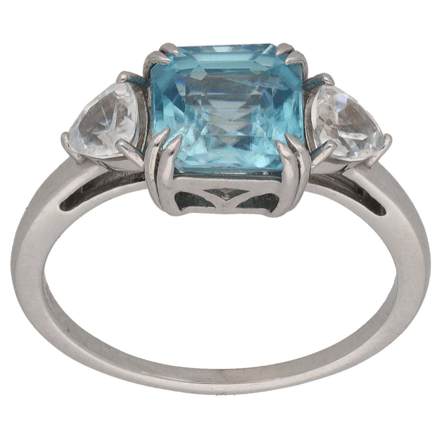 9ct White Gold Zircon Trilogy Ring Size M
