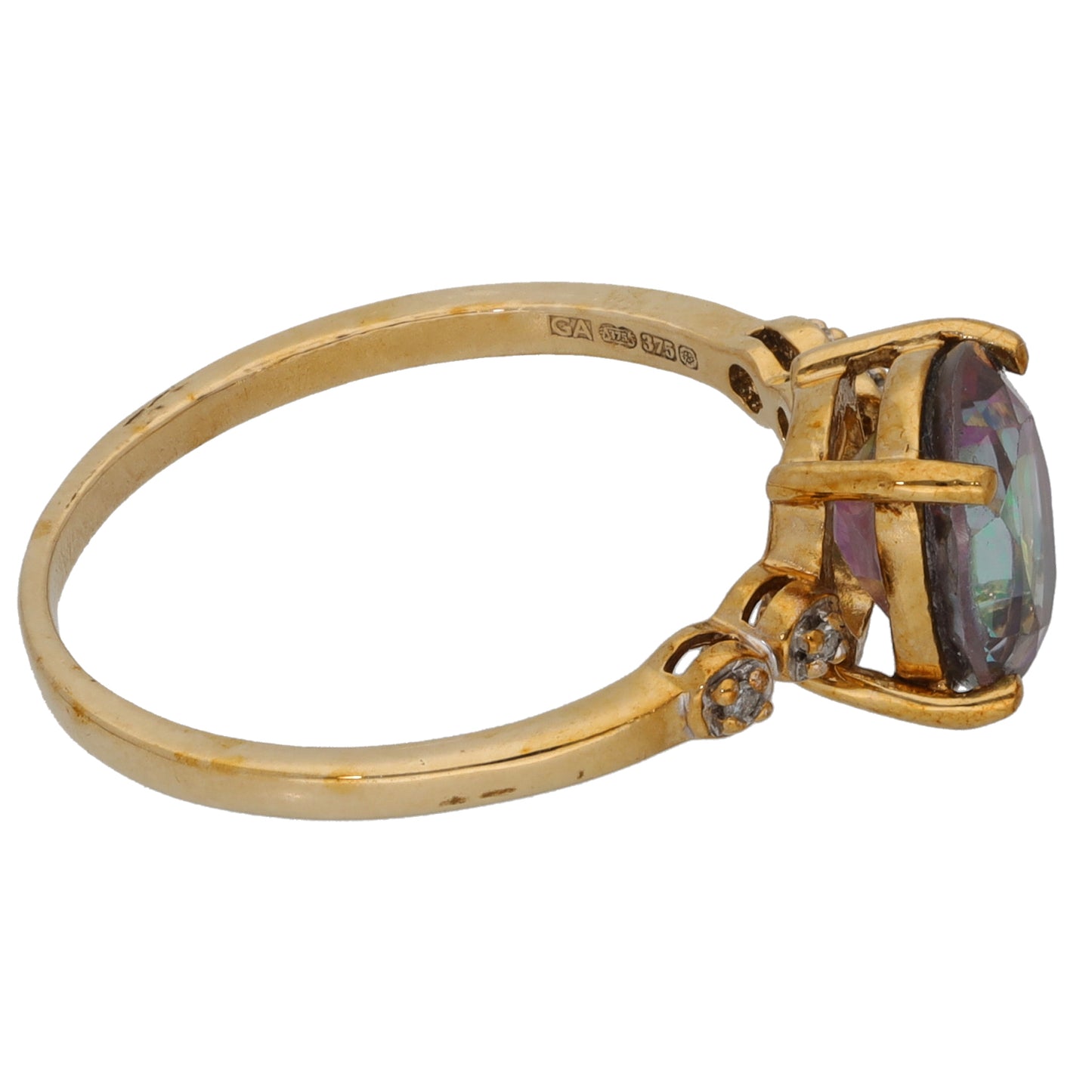 9ct Gold Coated Topaz & 0.02ct Diamond Single Stone Ring With Accents Size N