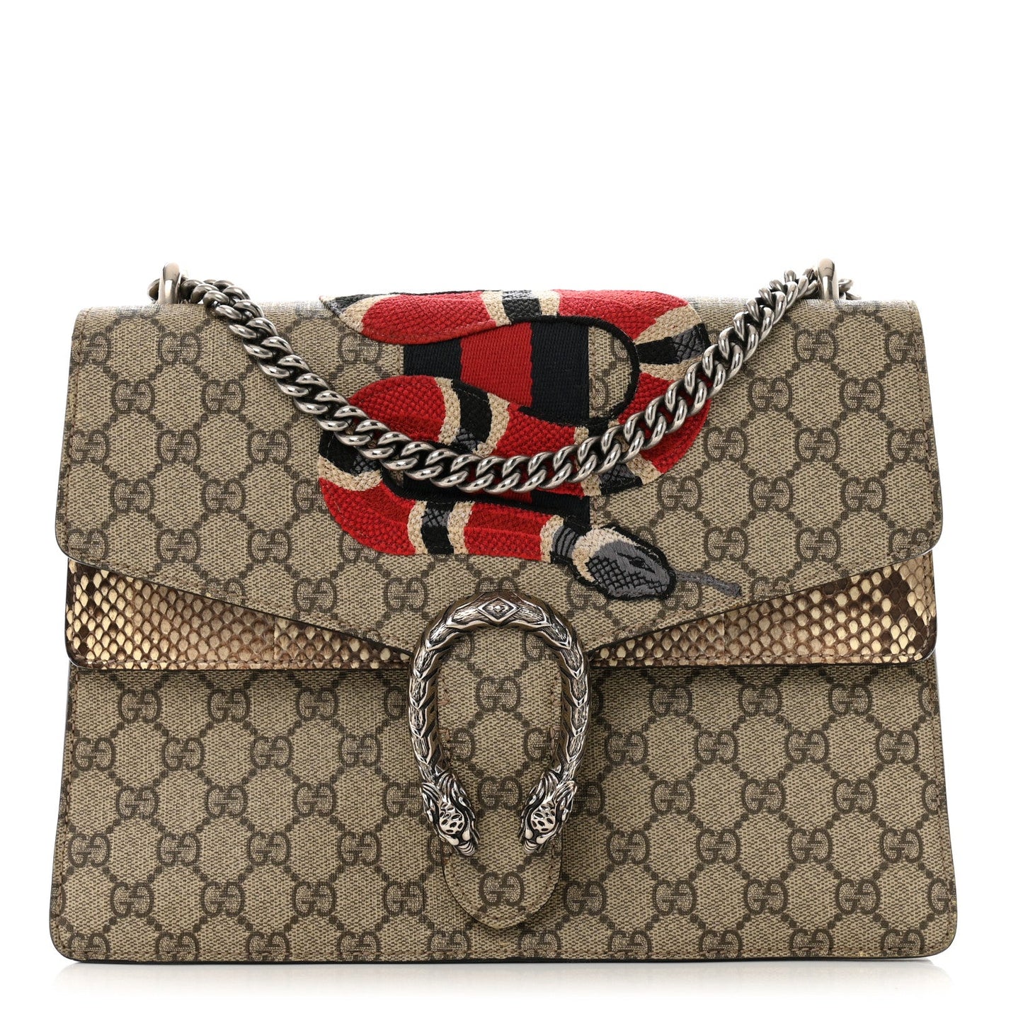 Gucci Dionysus GG Supreme King Snake Coated Canvas Bag - Beige & Brown