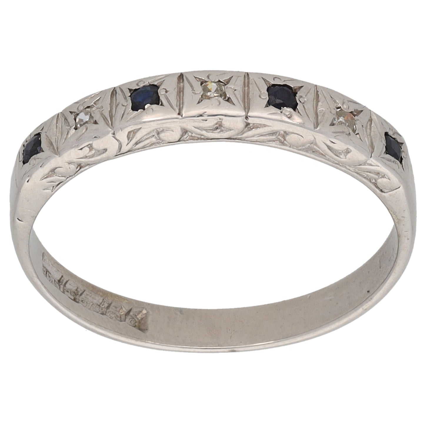 9ct White Gold Sapphire & 0.015ct Diamond Half Eternity Ring Size N