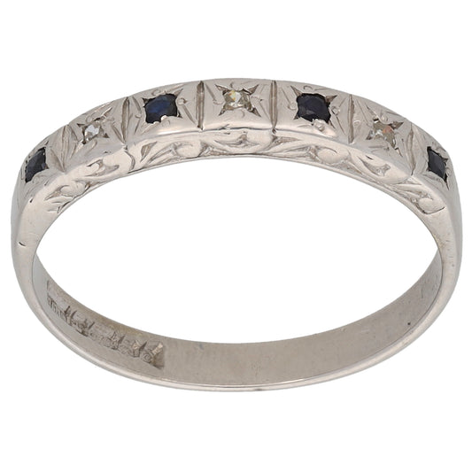 9ct White Gold Sapphire & 0.015ct Diamond Half Eternity Ring Size N