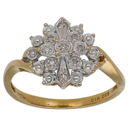 9ct Gold 0.05ct Diamond Cluster Ring Size P