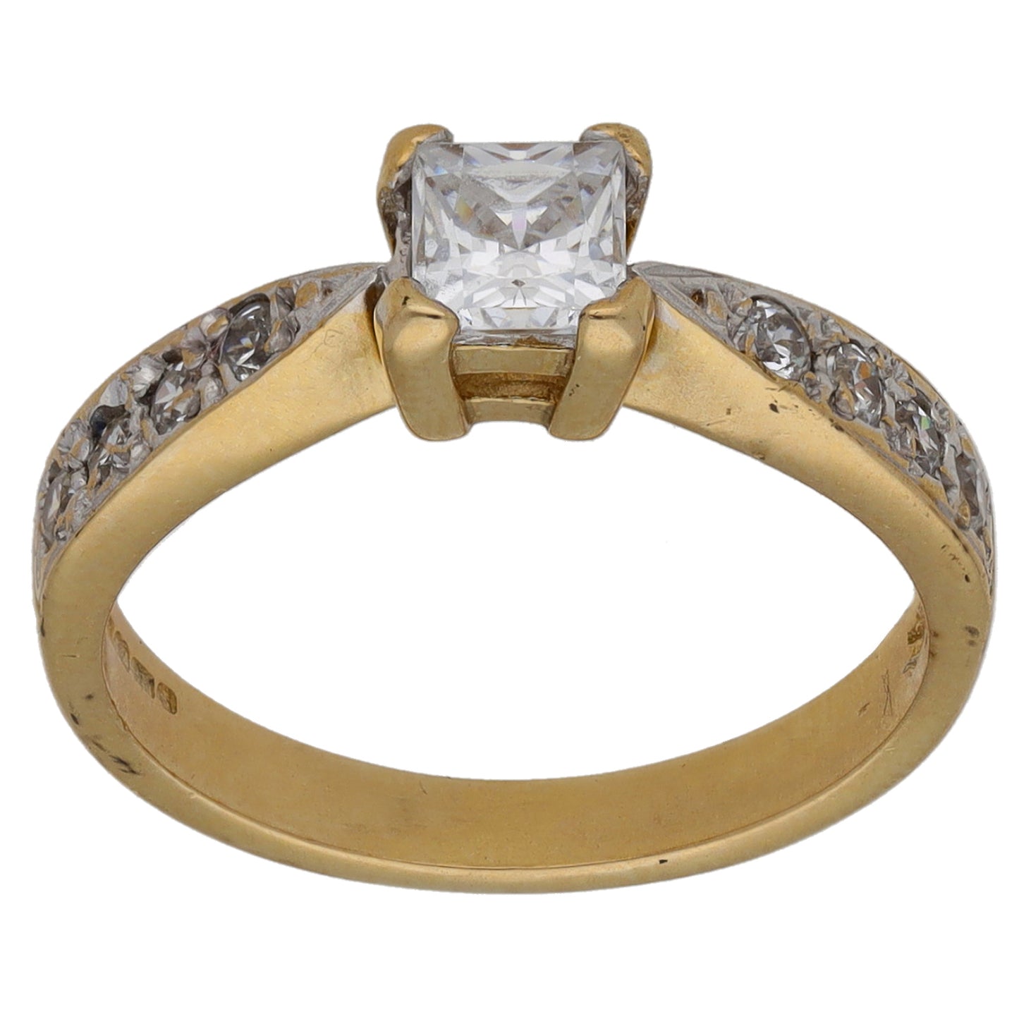 9ct Gold Cubic Zirconia Solitaire Ring With Accent Stones Size M