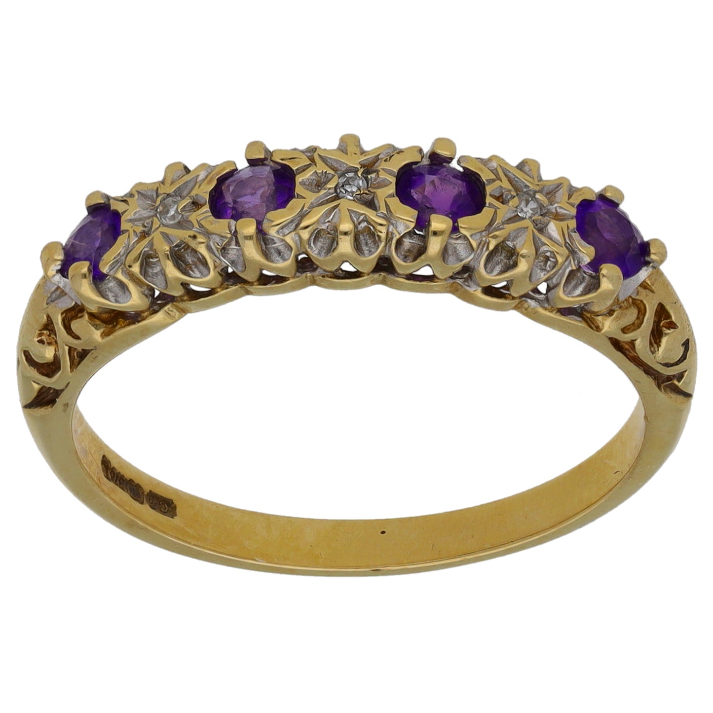 9ct Gold Amethyst & 0.015ct Diamond Half Eternity Ring Size N