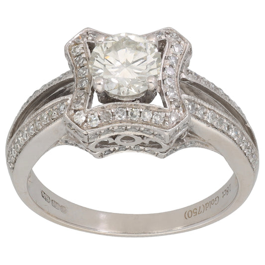 18ct White Gold 1.36ct Diamond Dress/Cocktail Ring Size M