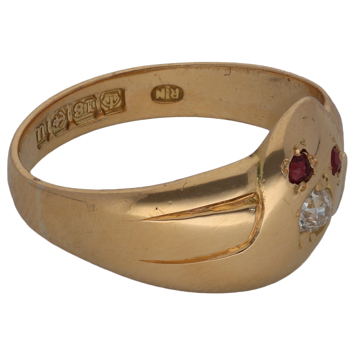 18ct Gold Ruby & 0.15ct Diamond Snake Ring Size O