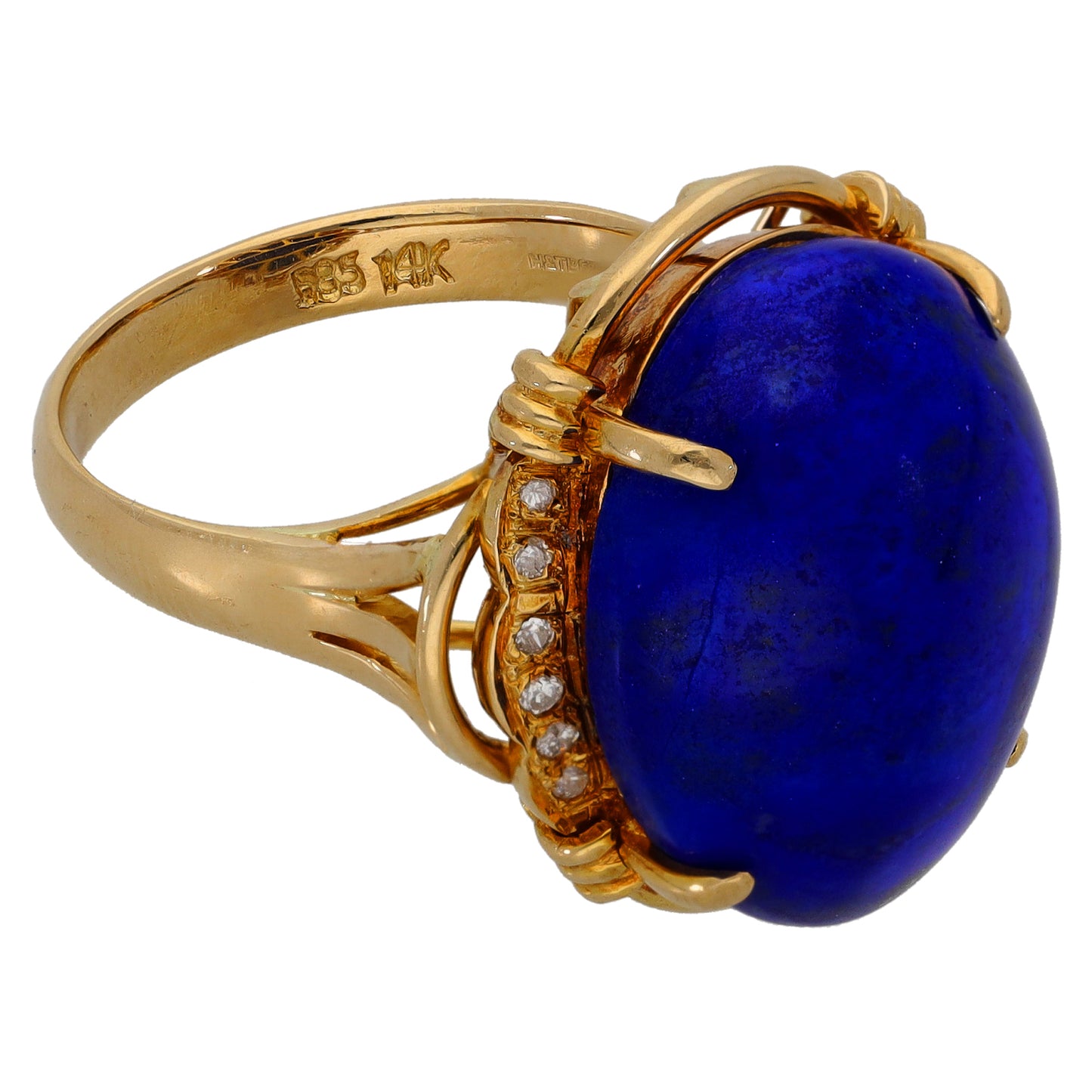 14ct Gold Lapis Lazuli & 0.12ct Diamond Dress/Cocktail Ring Size P